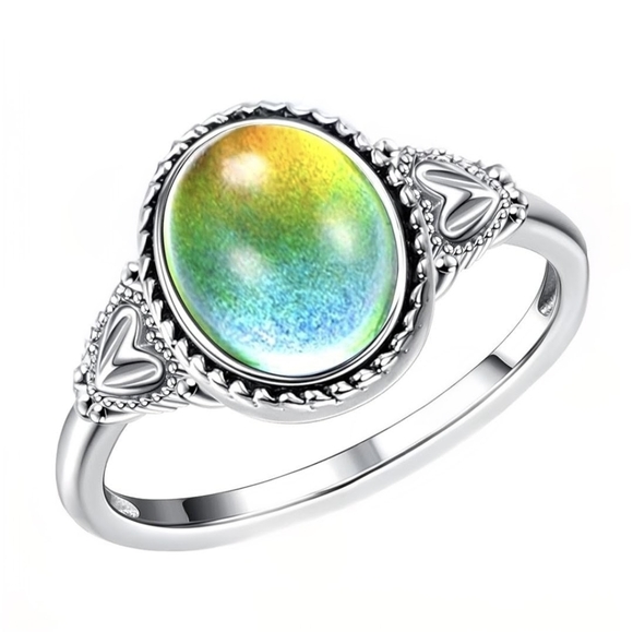 Mood Ring Size 7 8 9 Silvery Color Changing Ring 70s Retro Jewelry - Picture 3 of 10
